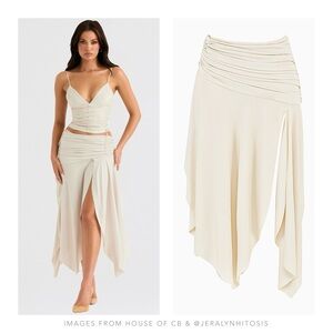 House of CB | KAIRA OFF WHITE DRAPED MIDI SKIRT